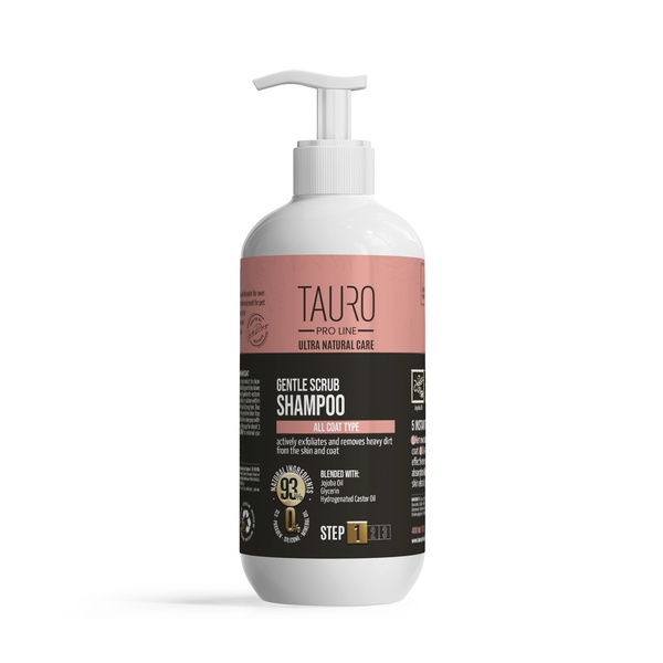 Делікатний шампунь-скраб для шерсті та шкіри собак та котів TAURO PRO LINE Ultra Natural Care Gentle Scrub Shampoo, 400 мл