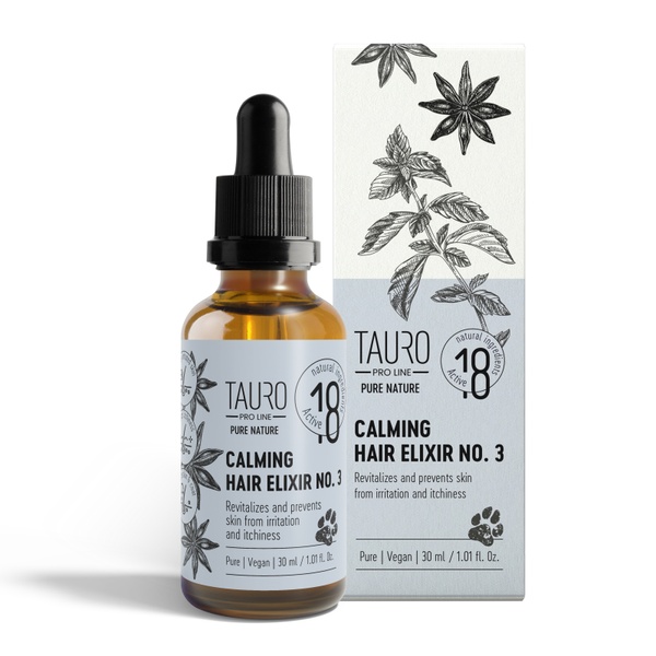 Заспокійливий еліксир для шкіри і шерсті собак і котів Tauro Pro Line Pure Nature Calming Hair Elixir No.3, 30ml
