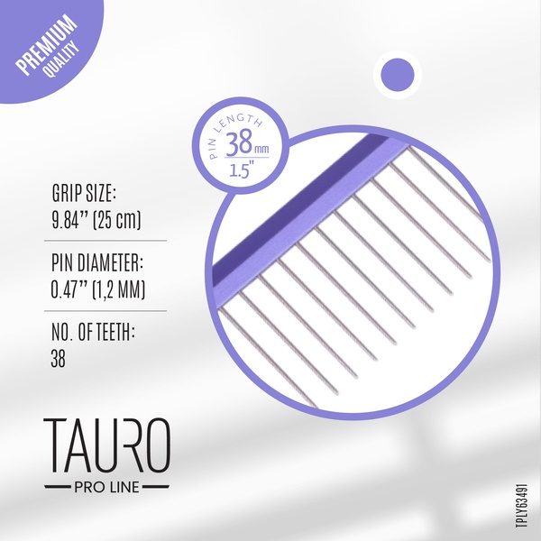 Расческа с алюминиевой ручкой и зубчиками из нержавеющей стали Tauro pro line Ultra light line, 25 cm, purple
