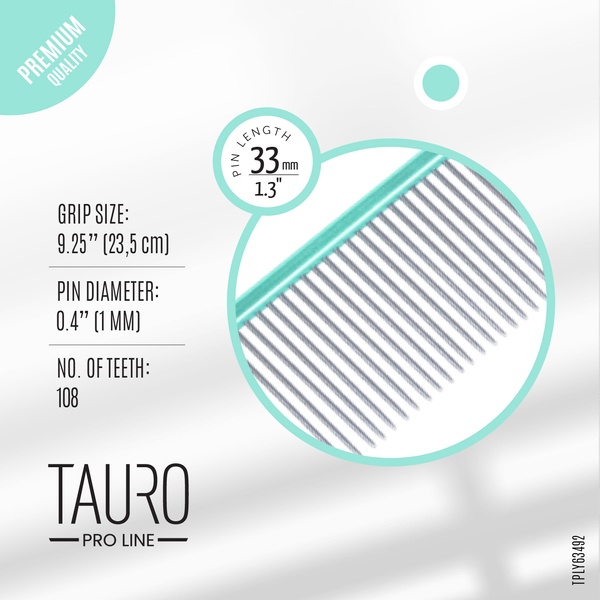 Розчіска з алюмінієвою ручкоюі зубцями з нержавіючої сталі Tauro pro line Ultra light line, 23.5 cm, mint color