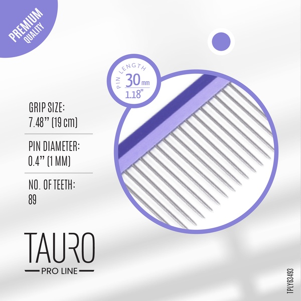 Розчіска з алюмінієвою ручкоюі зубцями з нержавіючої сталі Tauro pro line Ultra light line, 19 cm, purple