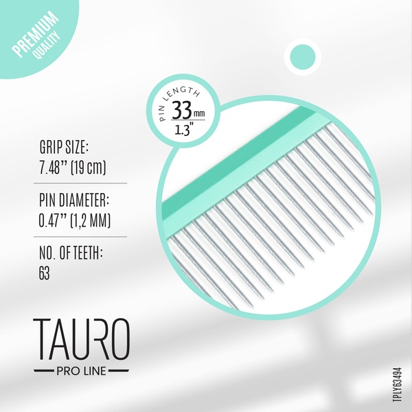 Розчіска з алюмінієвою ручкоюі зубцями з нержавіючої сталі Tauro pro line Ultra light line, 19 cm, mint color