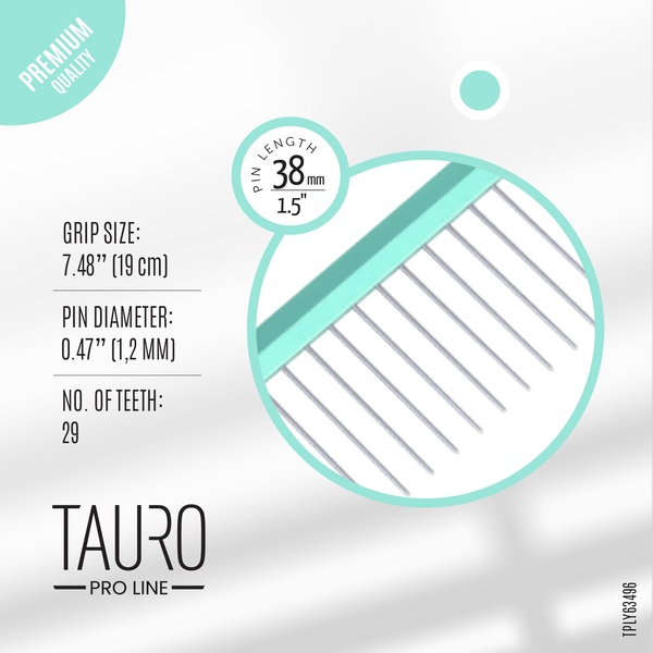 Расческа с алюминиевой ручкой и зубчиками из нержавеющей стали Tauro pro line Ultra light line, 19 cm, mint color