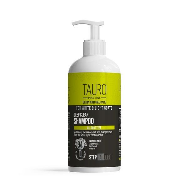 Tauro Pro Line Ultra Natural Care White Coat Deep Clean Shampoo Шампунь для глубокой очистки шерсти и кожи собак и кошек с белой, светлой окраской, 1000 мл.