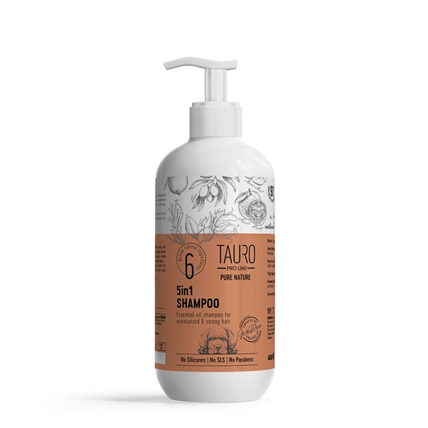 Увлажняющий шампунь для собак и кошек Tauro Pro Line Pure Nature 5in1, 400 ml