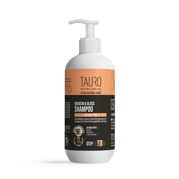 Кератиновий шампунь для шерсті собак та котів TAURO PRO LINE Ultra Natural Care Keratin & Gloss Shampoo, 400 мл